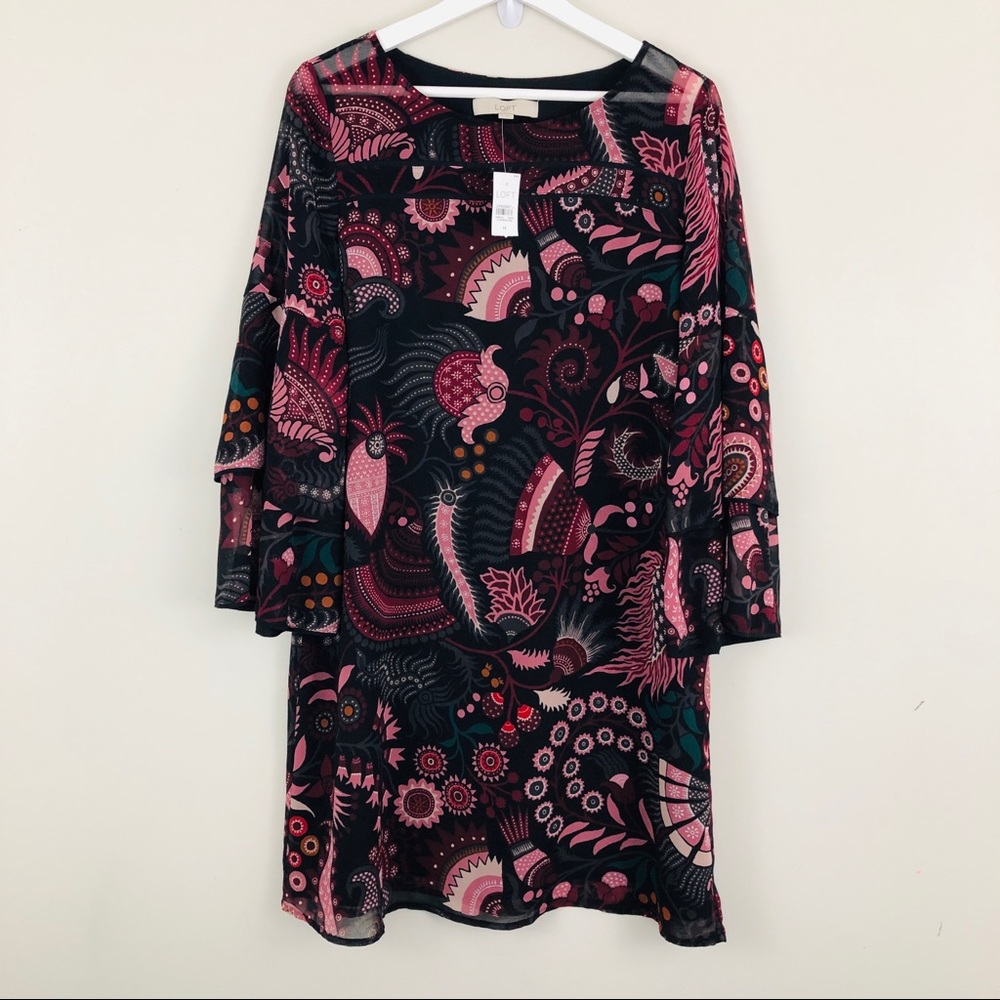 Ann Taylor LOFT Bell Sleeve Print Shift Dress